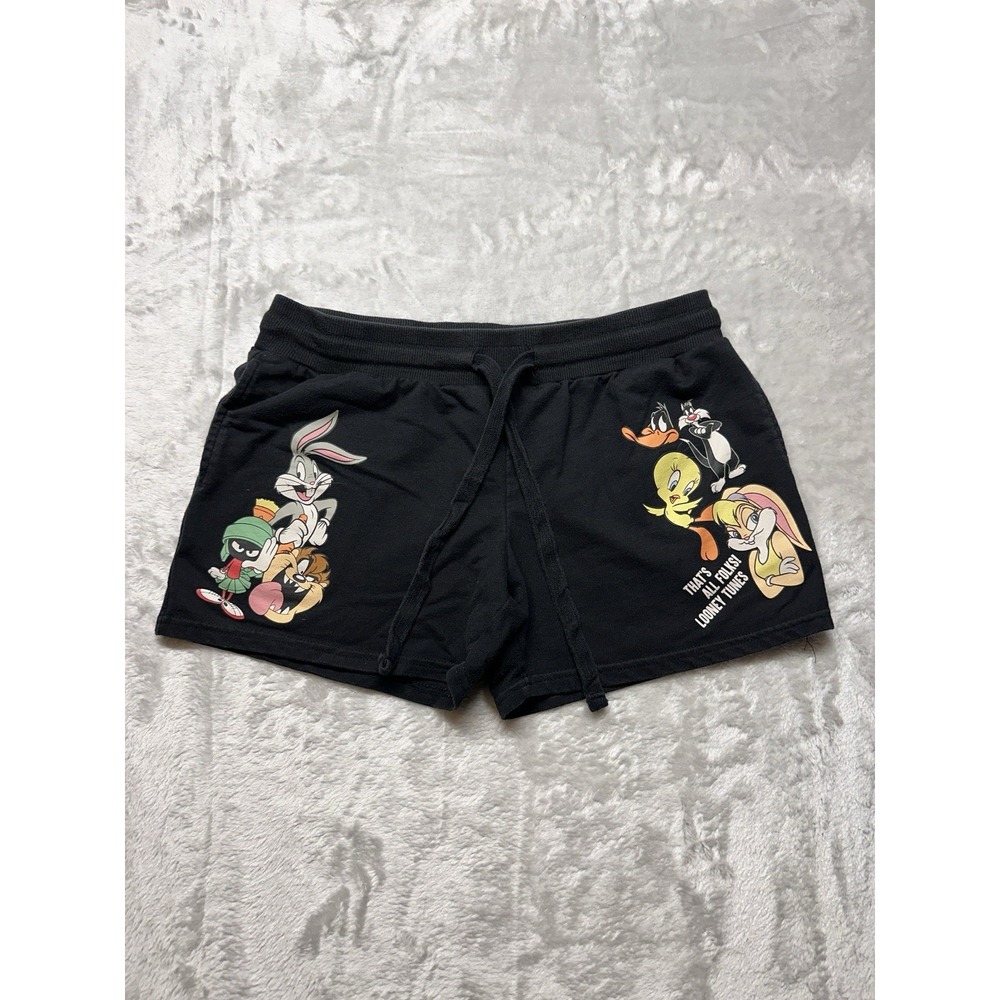 Looney Tunes Womens Black Graphic Shorts Bugs Bunny Daffy Duck Tweety Sylvester